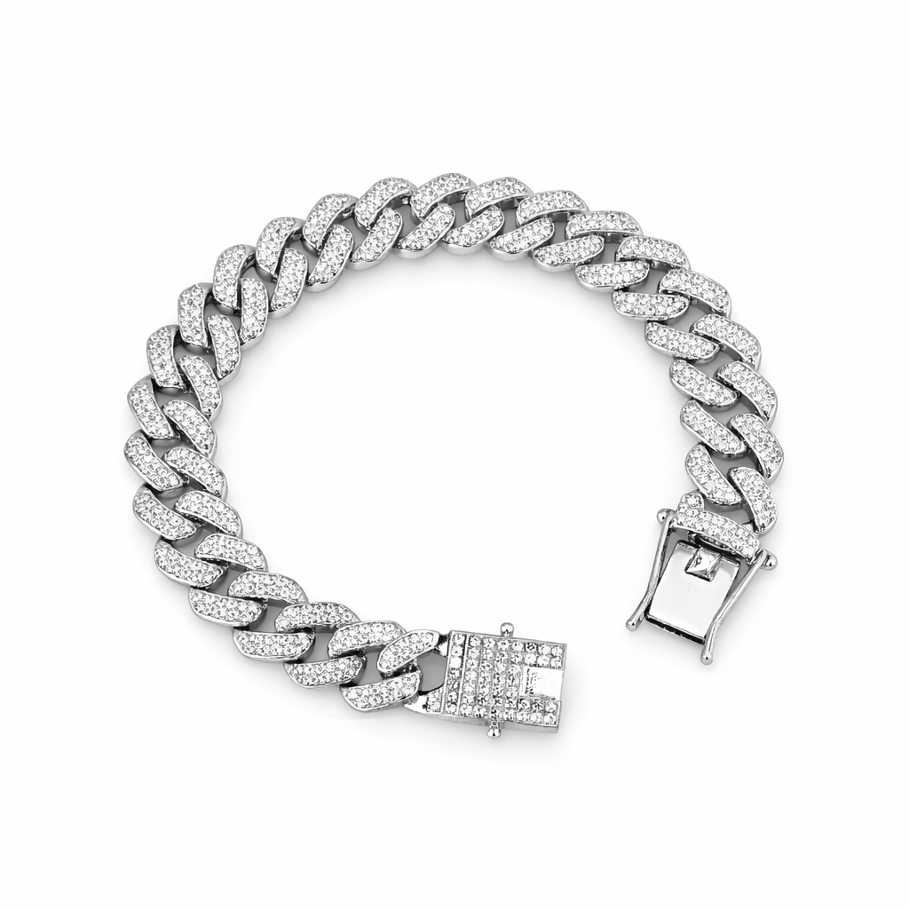 Elegant American Diamond bracelet by Encliff featuring sparkling diamonds and intricate silver design on a white background.