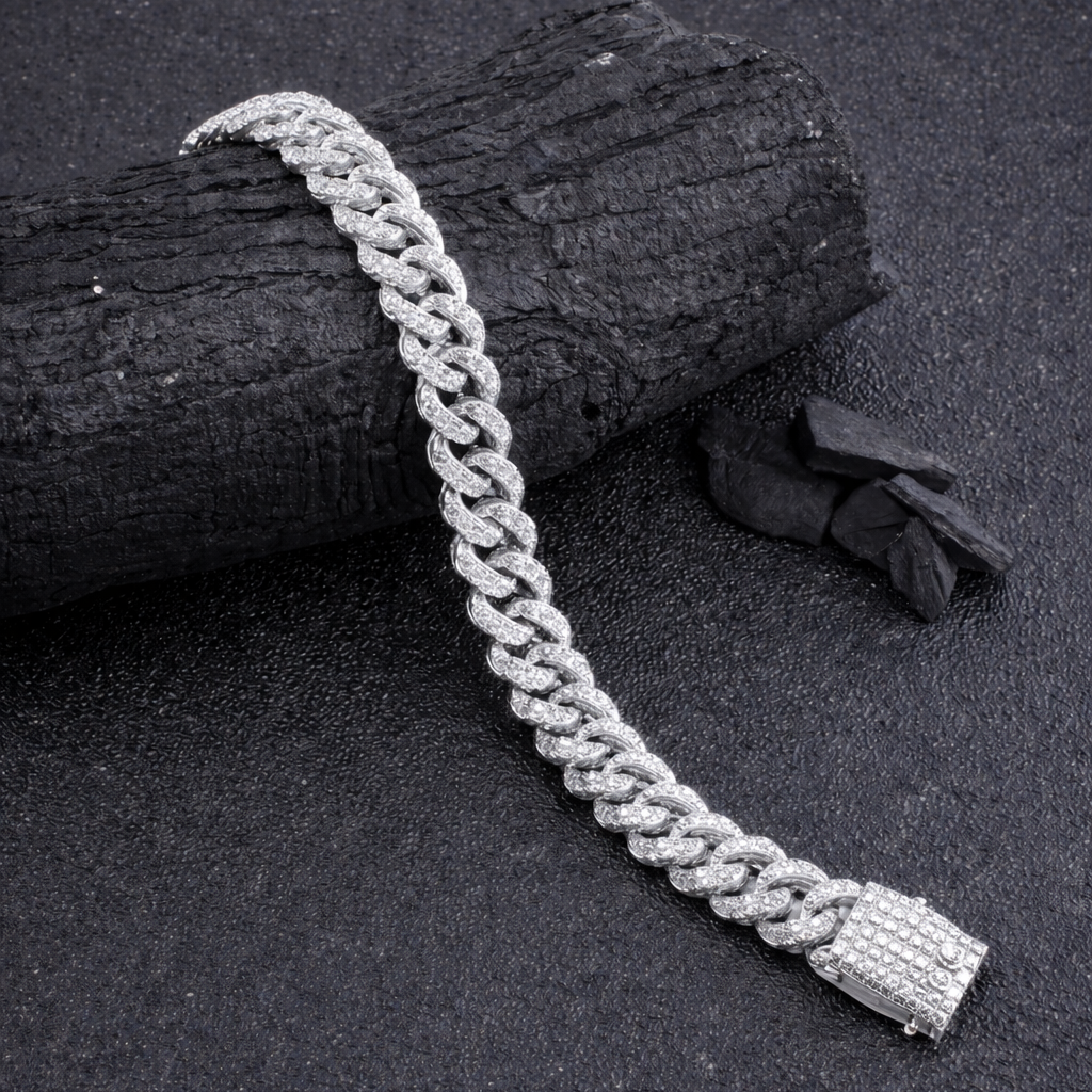Elegant American Diamond bracelet by Encliff featuring sparkling diamond-like stones and intricate metal detailing.