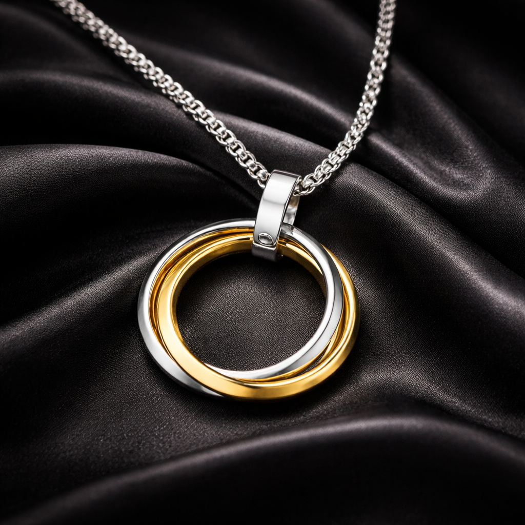 Encliff 3 Ring Pendant Chain featuring three interconnected rings on a sleek chain for a stylish jewelry look.