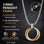 Silver 3-ring pendant chain by Encliff featuring interconnected rings on a sleek chain for a stylish jewelry look.