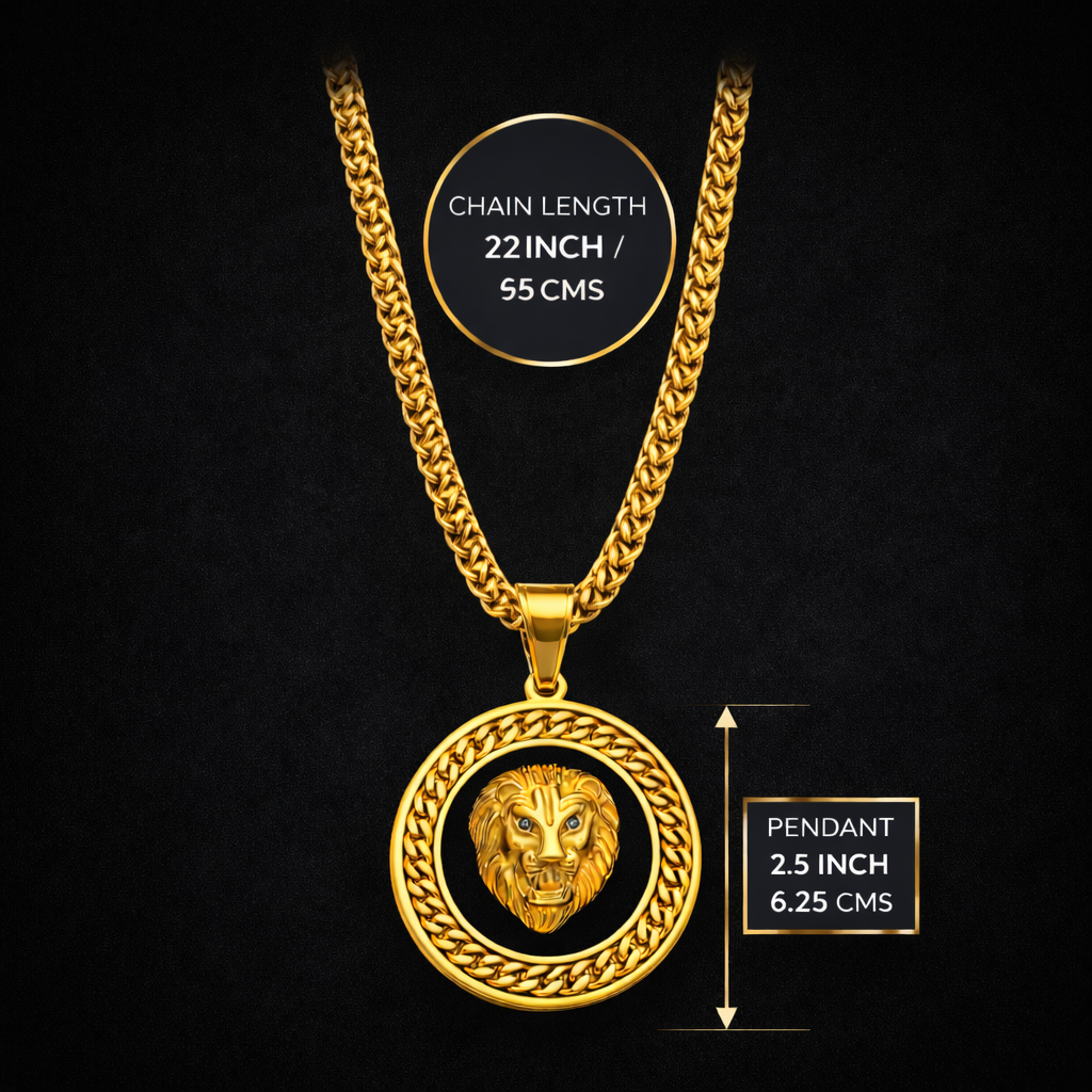 Encliff lion pendant chain featuring a detailed lion head charm on a sleek silver chain.