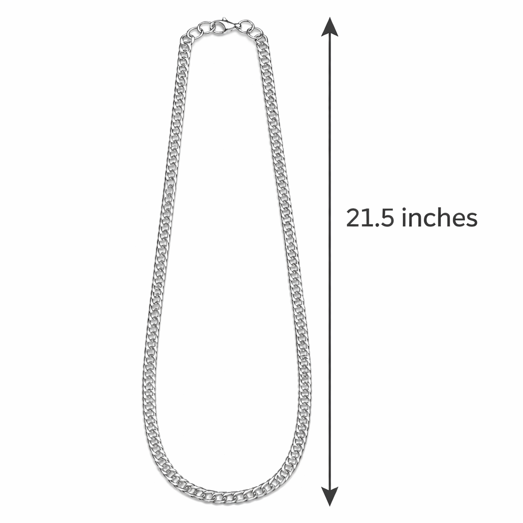 Encliff Cuban link chain in silver with thick, interlocking links, showcasing a sleek and stylish jewelry piece on a white background.