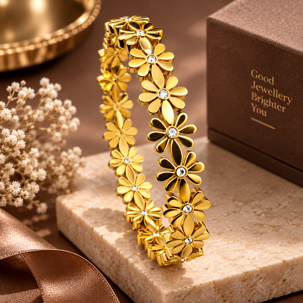 Premium Gold-Tone Floral Bracelet for Women with Crystal Accents