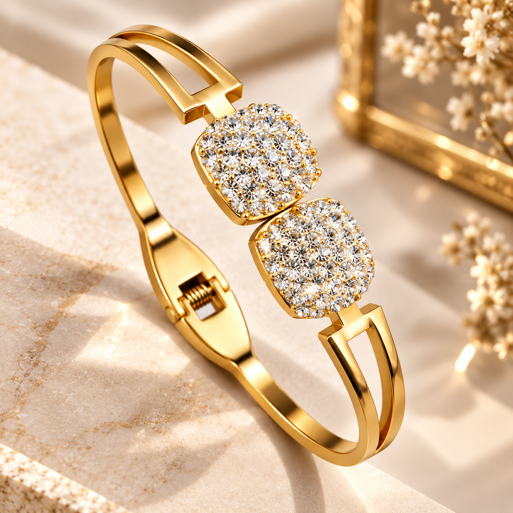 Gold-Tone Crystal Pave Cuff Bracelet for Women