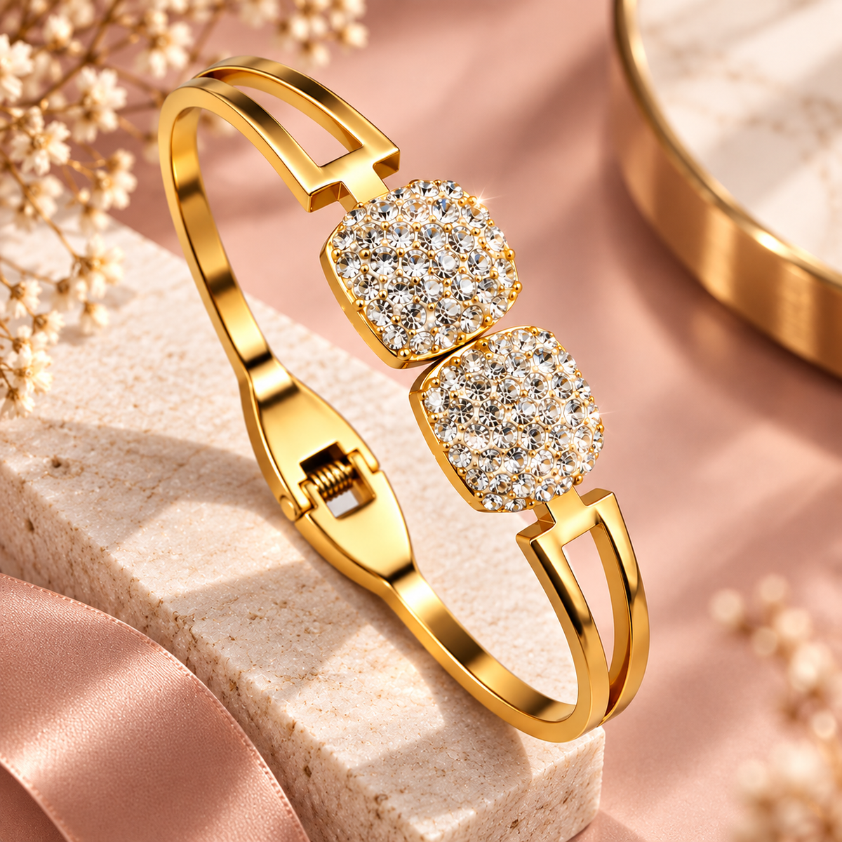 Gold-Tone Crystal Pave Cuff Bracelet for Women