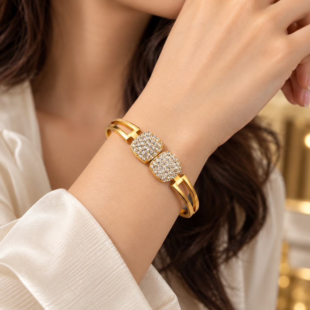 Gold-Tone Crystal Pave Cuff Bracelet for Women