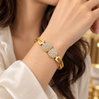 Gold-Tone Crystal Pave Cuff Bracelet for Women