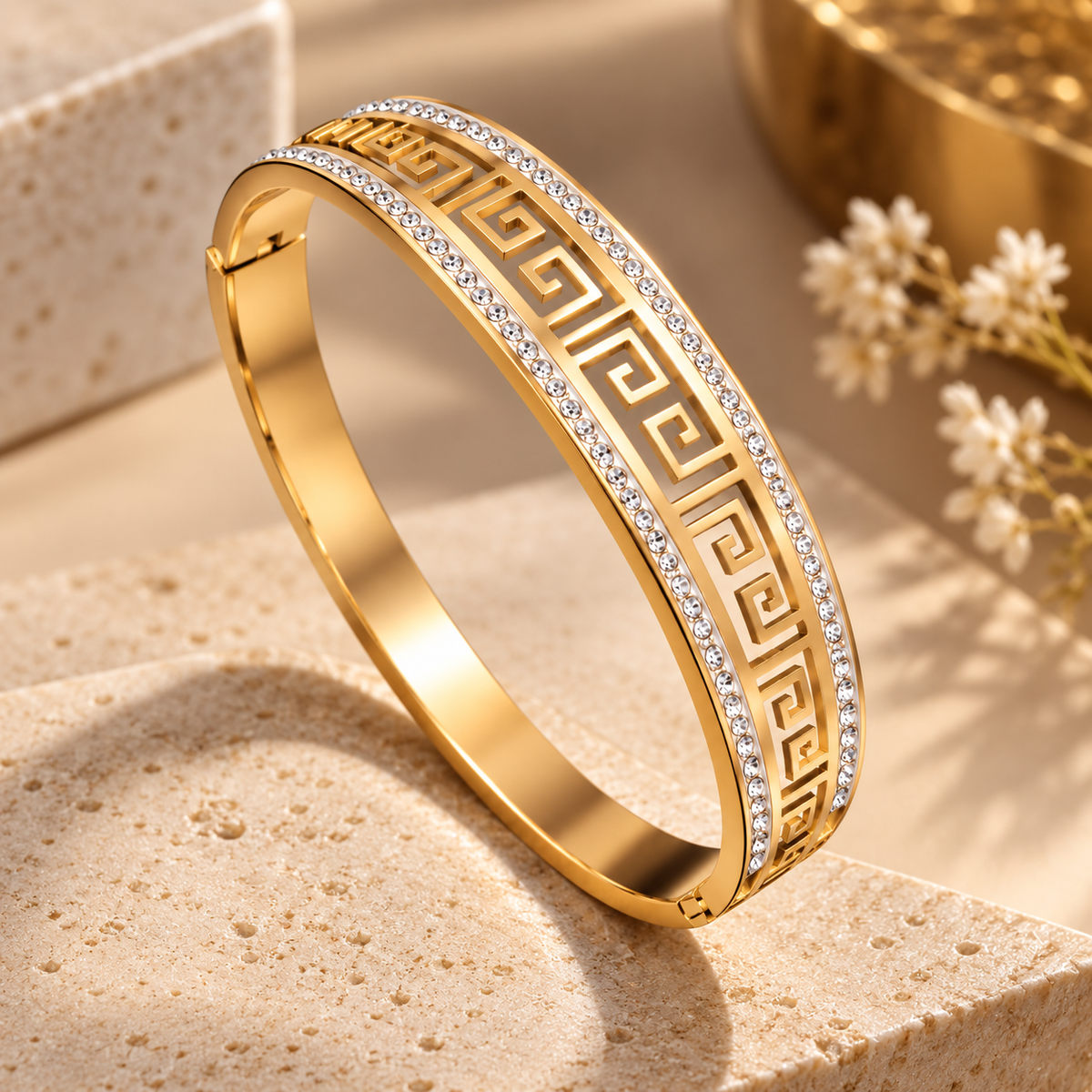 Gold-Tone Greek Key Bangle Bracelet
