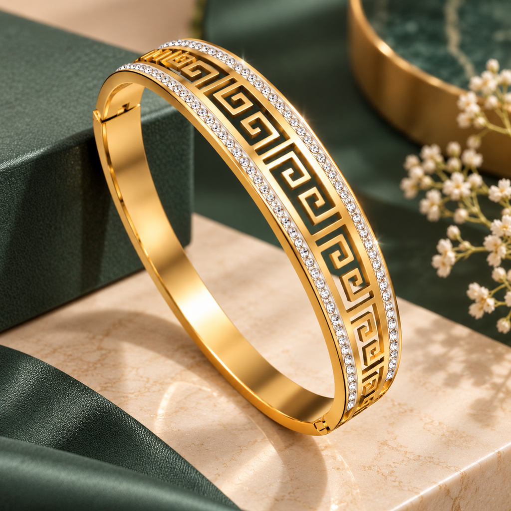 Gold-Tone Greek Key Bangle Bracelet