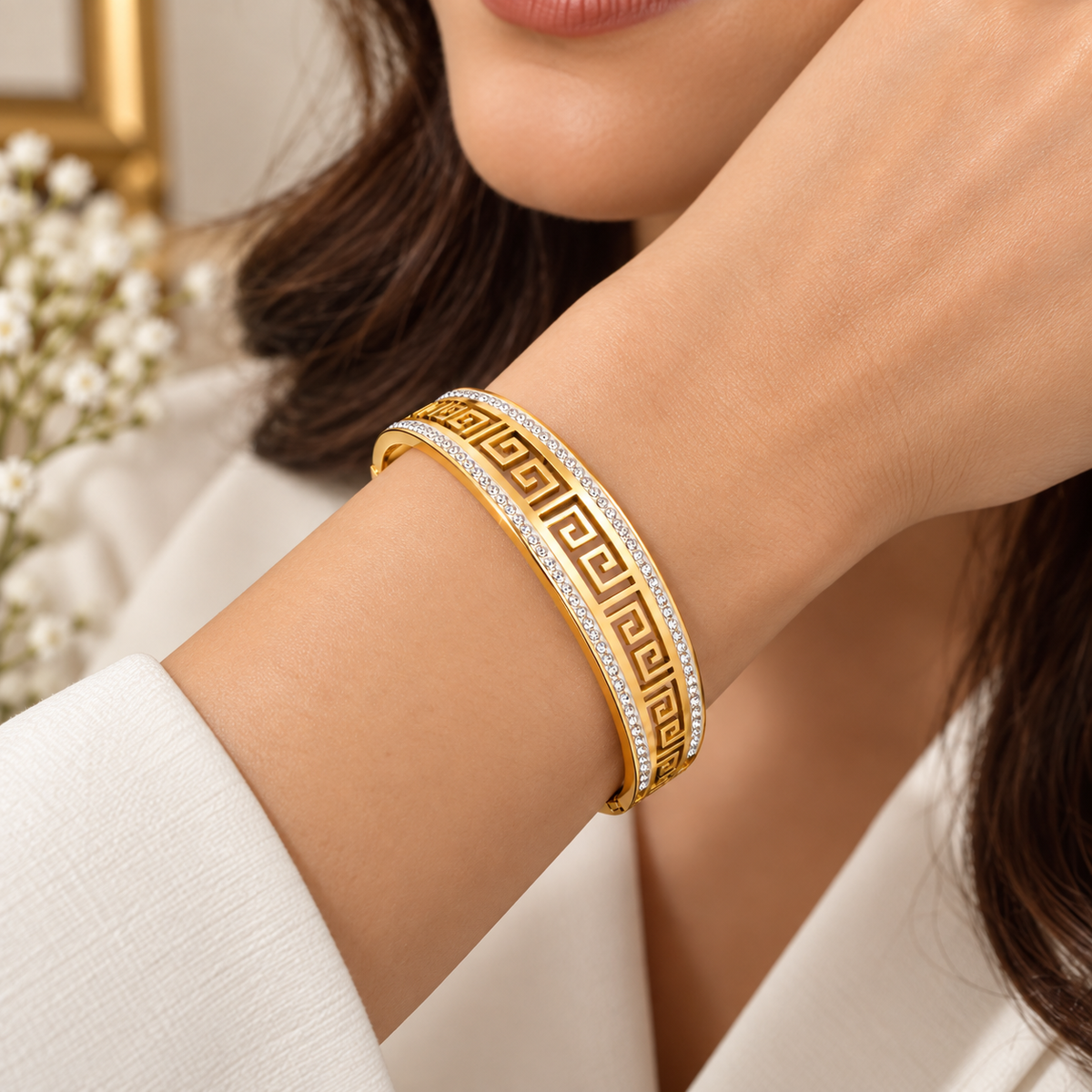 Gold-Tone Greek Key Bangle Bracelet
