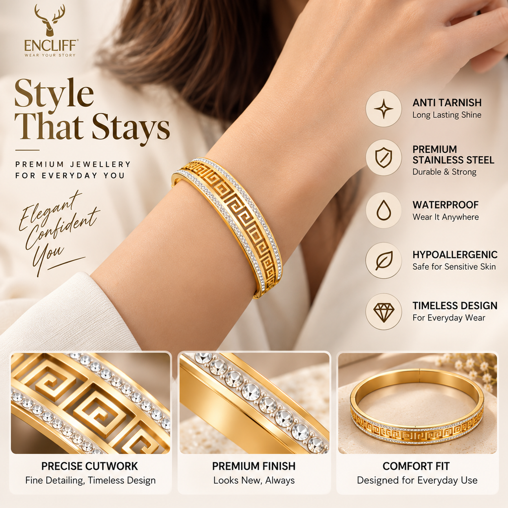 Gold-Tone Greek Key Bangle Bracelet