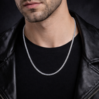 Silver flat box chain by Encliff featuring interlocking rectangular links on a white background