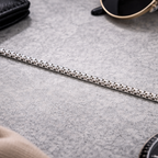 Encliff flat box chain necklace showing a sleek, square-linked metal design in silver finish.