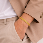Encliff Greek Key men's bracelet featuring a sleek metal design with intricate Greek key pattern.