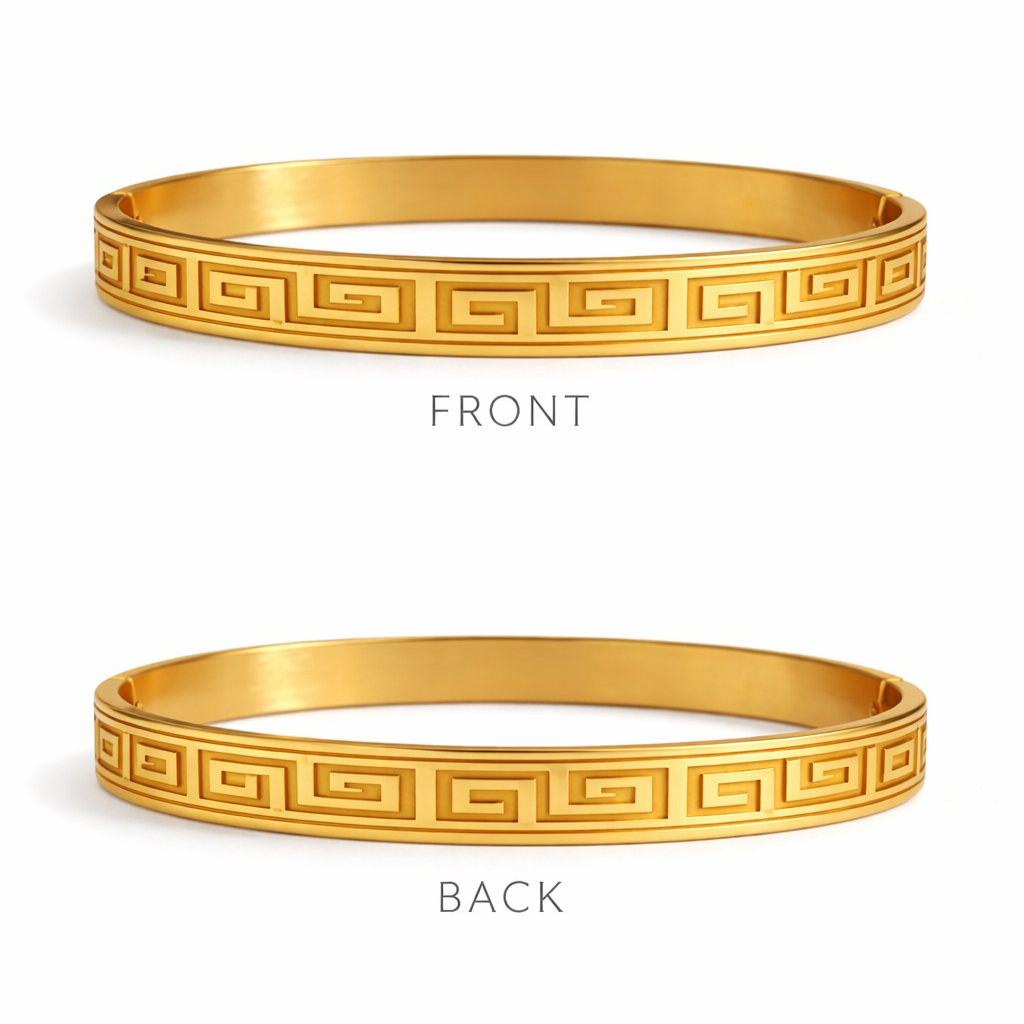Encliff Greek Key men's bracelet featuring a sleek silver design with intricate Greek key pattern.