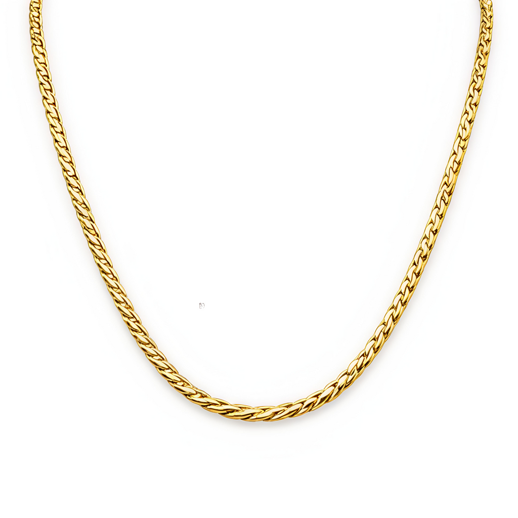 Encliff palm link chain featuring interconnected oval links in a sleek, polished metal design perfect for jewelry.
