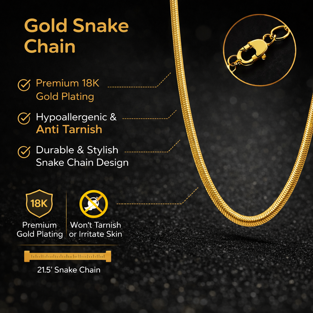 Shiny silver Encliff snake chain necklace with smooth, flexible links displayed against a neutral background.