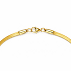 Shiny silver Encliff snake chain necklace with smooth, flexible links lying flat against a white background.