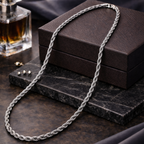 Silver plated rope chain by Encliff with intricate twisted design, close-up view highlighting its shiny, durable finish.
