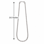 Silver plated rope chain by Encliff featuring a twisted rope design, close-up view showing its shiny, intricate links.