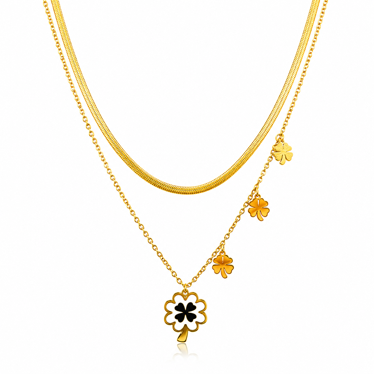 Double Layered Black & White Floral Necklace