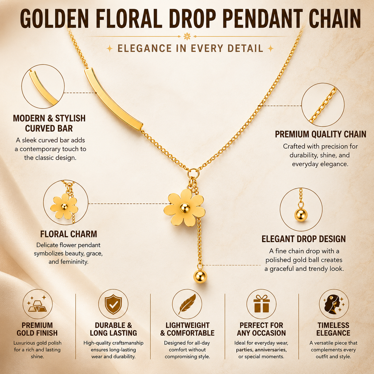 Floral Y Drop Necklace