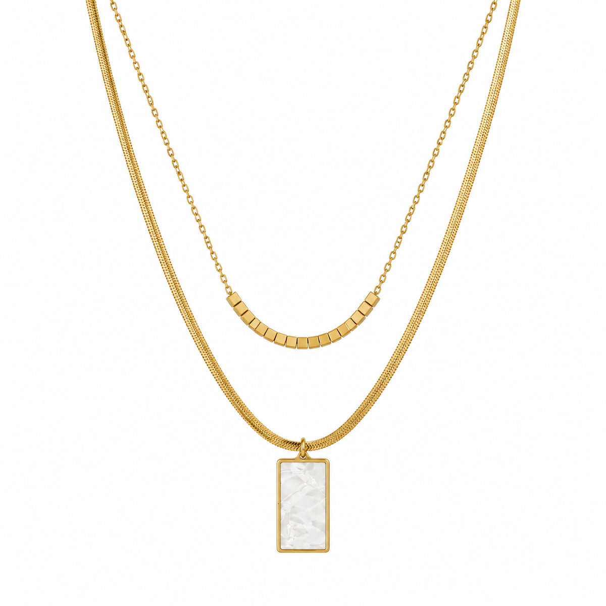Double Layered Marble Pendant Necklace