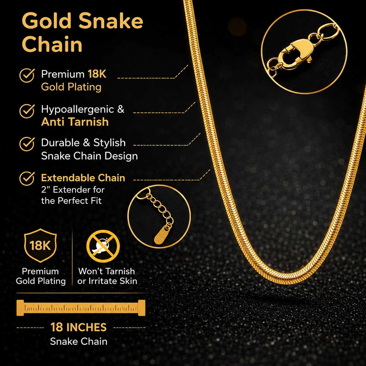 Golden Snake Chain For Women