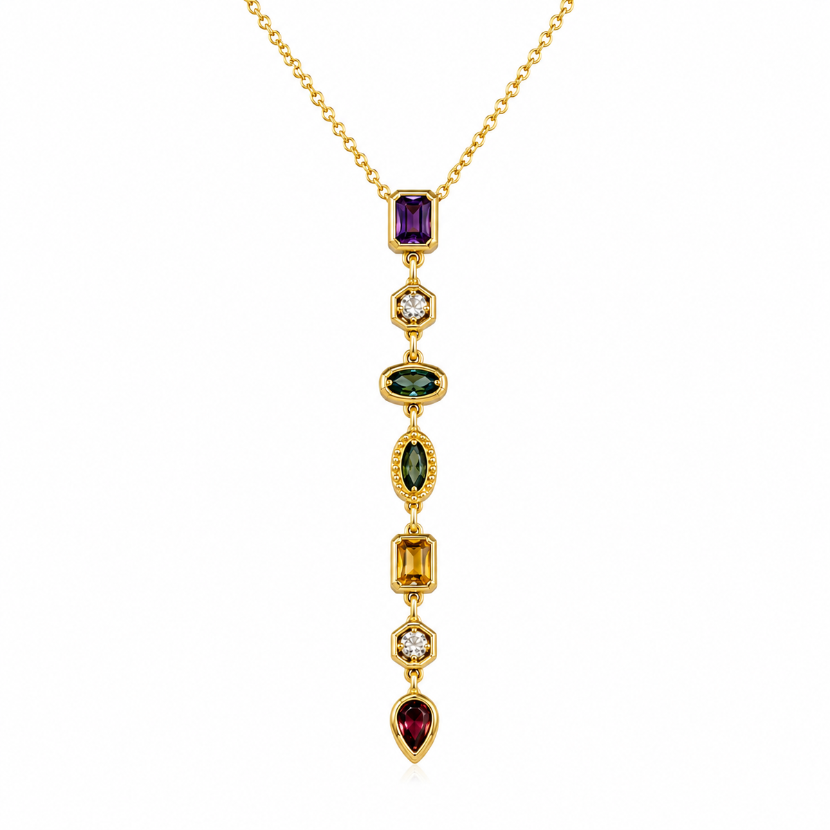 Multicolor Gem Drop Necklace